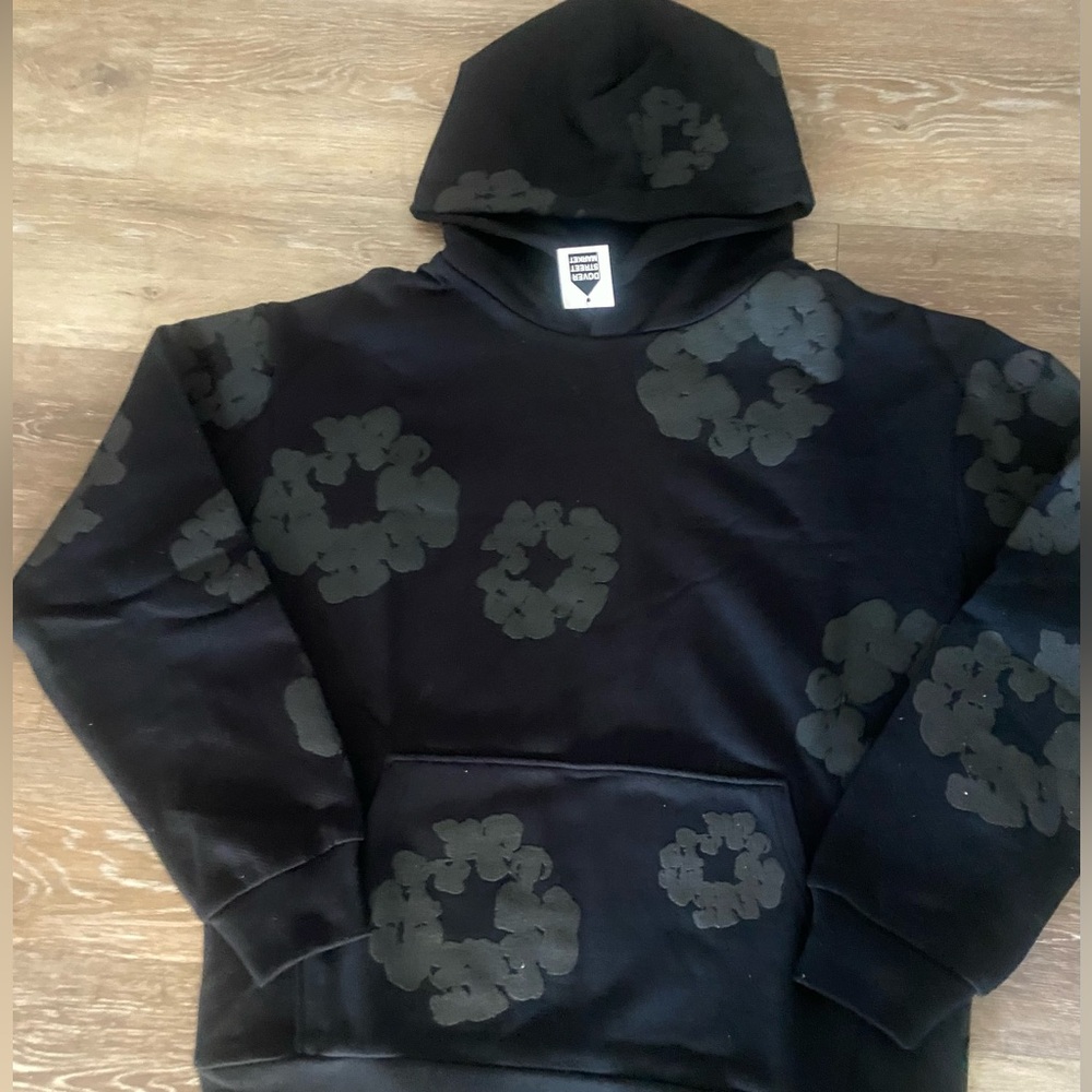 Mono chrome denim tear hoodie
